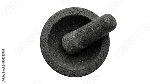 Quadro su tela Top view of dark stone mortar and pestle