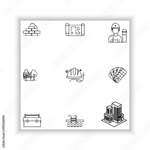 Construction Industry Line Icons Set – Minimal Black Outline Tools and Equipment Collection