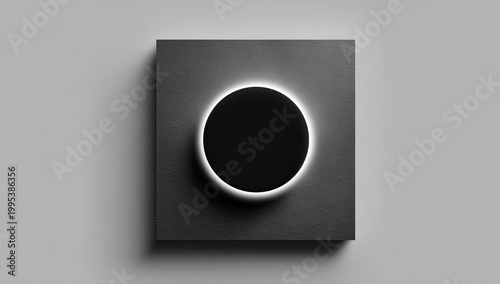 Circle within square, illuminated halo, minimalist design
