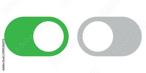 Green active and Gray inactive digital toggle switch icons for modern user interface design elements