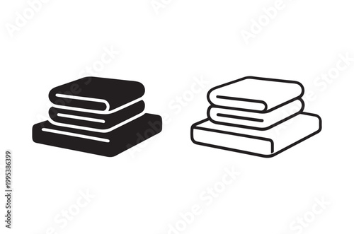 Two stacks of folded towels in black and white illustration