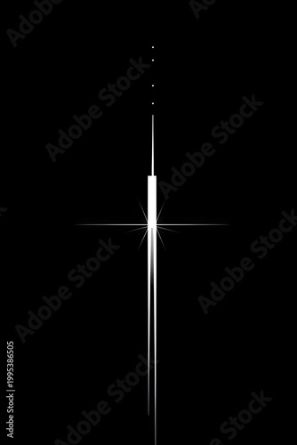 Light cross with vertical beams against stark black space