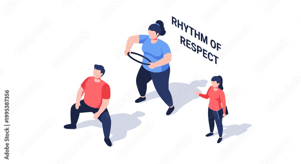 Fototapeta premium Isometric illustration of people interacting with a rhythm of respect concept.
