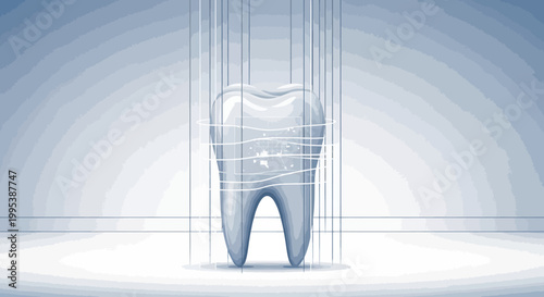 Futuristic tooth with digital network overlay representing smart dentistry