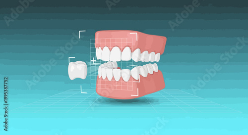 Digital jaw scan with tooth replacement and orthodontic alignment grid
