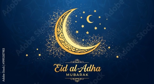 Celebrating the joyous occasion of eid al-adha with a beautifully decorated crescent moon