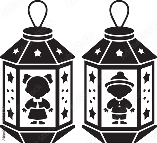 Black and white of two cartoon detectives with magnifying glasses investigation