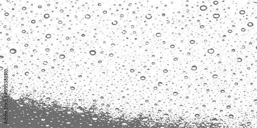 Abstract close-up captures of water droplets delicately clinging to a transparent surface, forming an array of shapes. showcasing of the purity and transience of nature.