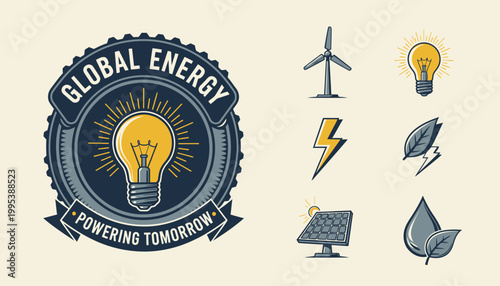 Global energy powering tomorrow concept icons.