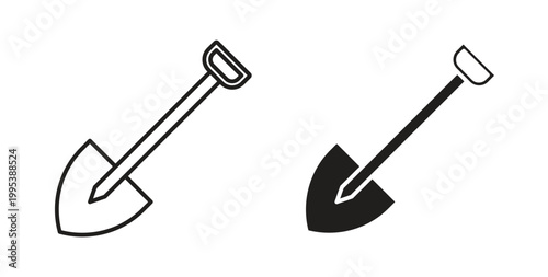 Shovel icon design line and solid vector pack on white background