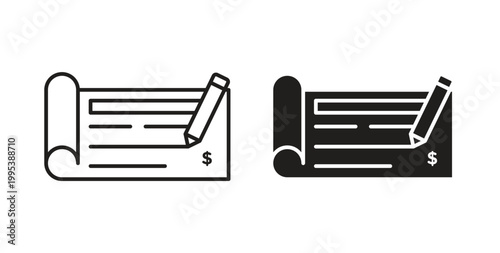 Signing cheque icon design line and solid vector pack on white background