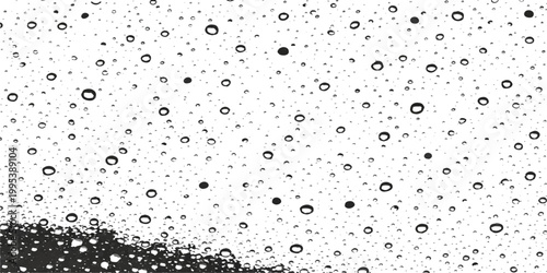 Abstract raindrops cascade down a window pane, their delicate forms captured in exquisite detail, creating an elegant visual texture and the freshness of the wet weather.