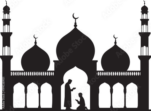 Silhouettes of people walking on a black and white striped floor pattern black silhouettes de