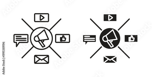 Social campaign icon design line and solid vector pack on white background