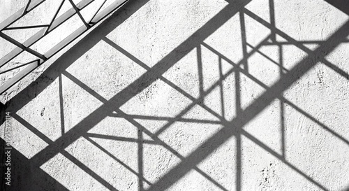 Abstract architectural shadows of steel structure on white wall minimalist background