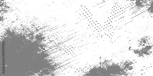 Abstract grey grungy paint splatters. A combination of abstract shapes, textures, and lines gives the impression of movement and energy