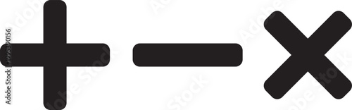 Minimalist math symbols set with plus minus and multiply icons, black mathematical operators vector, basic arithmetic signs for education and finance