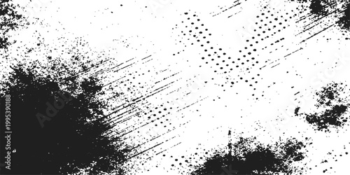 Abstract a grungy textured background with a dot and line pattern in black and grey, offering a weathered and distressed aesthetic. This versatile graphic element can be used as a backdrop, overlay.