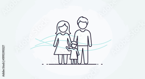 Modern line art illustration of a loving family unit, representing togetherness and security
