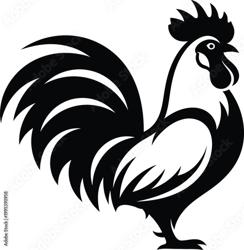 Black silhouette of a rooster standing proudly alone