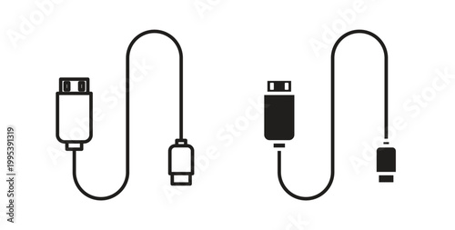 USB cable icon design line and solid vector pack on white background