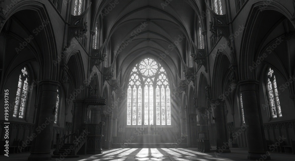 Obraz premium Gothic cathedral interior a study in light and shadow