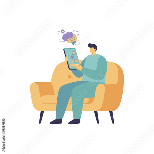 Person sitting on sofa using laptop at home.