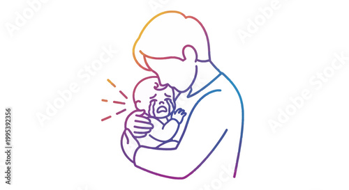A comforting father embraces his crying baby, offering solace in a moment of distress and parental