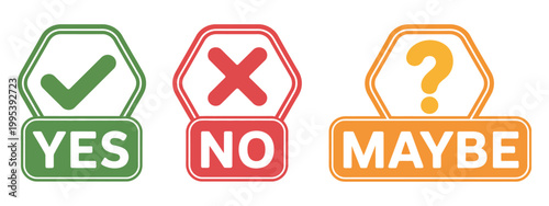 Check cross question mark icon set vector, yes no maybe symbol labels template design illustration for decision and status indicators