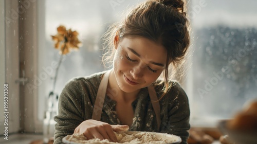 Woman baking with flour