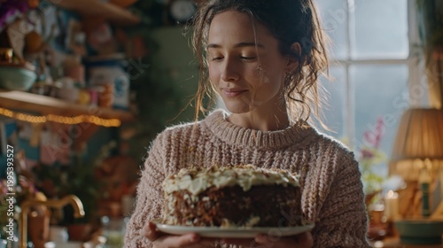 Woman holding a homemade cake
