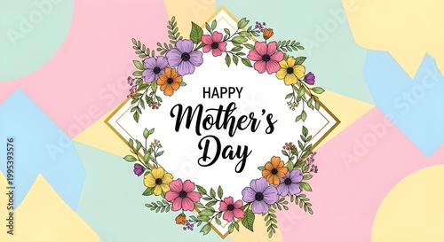 Happy mother's day floral frame vector card