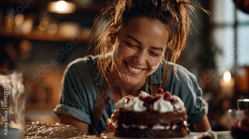 Woman smiling with a homemade cake