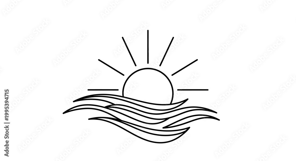 Fototapeta premium Sunrise Over Water Line Art Icon