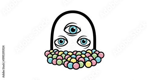 Three Eyed Character with Colorful Pastel Orbs Vector Illustration