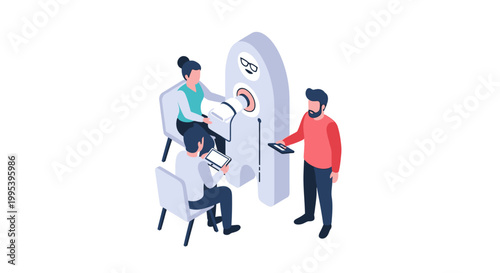 Isometric Illustration of Medical Professionals and Patient Near CT Scanner.