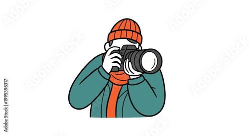 Vector illustration of a photographer taking a photo in winter clothes