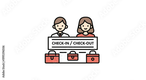 Hotel reception check-in and check-out vector illustration