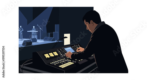 Professional sound engineer working at a live concert mixing console