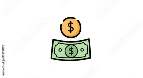Simple vector illustration of dollar banknote and coin icon