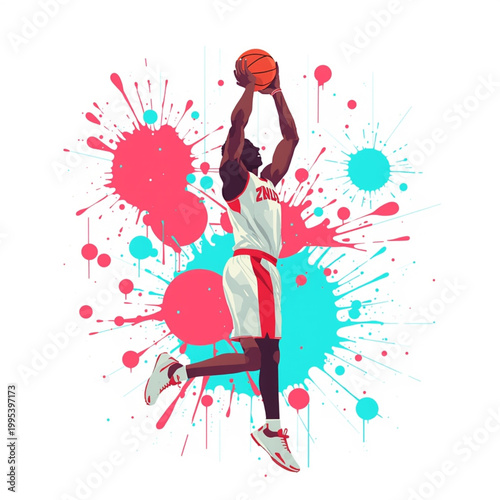 Vector Character of a Basketball Player Leaping for a Dunk