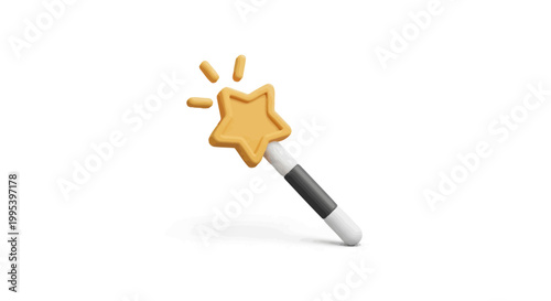 3D Magic Wand Illustration with Star Tip Isolated on White