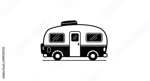 Minimalist Black and White Camper Van Vector Illustration