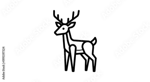 Minimalist line art vector illustration of a wild deer with antlers
