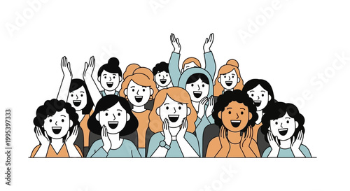 Diverse audience cheering and applauding vector illustration