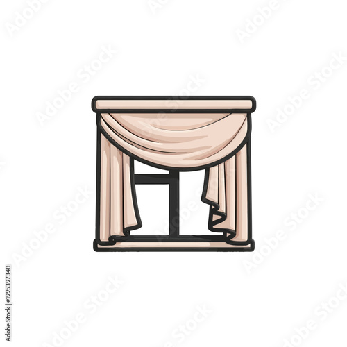 Window with elegant beige curtains and valance vector illustration