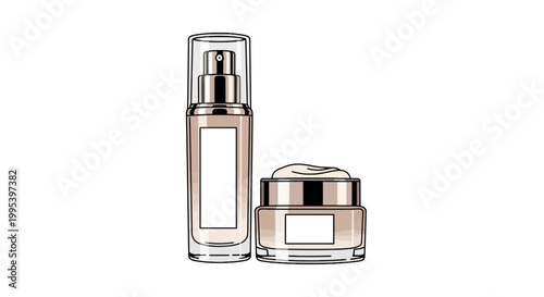 Cosmetic bottle and cream jar vector illustration mockup