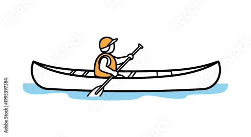 Minimalist vector of a person paddling a canoe on the water