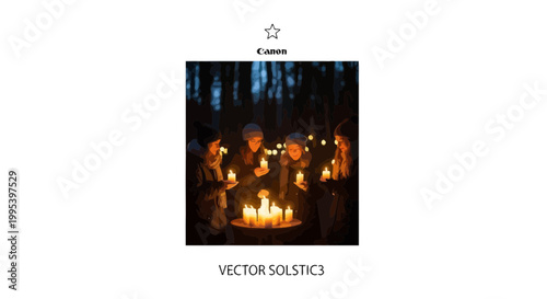 Winter solstice celebration with people holding candles vector