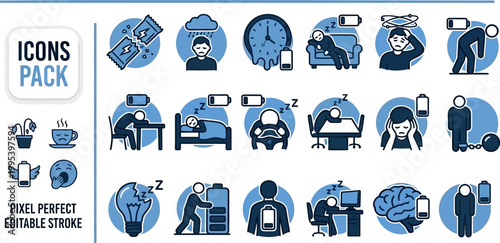 Sleep and relaxation icon pack in line vector style for wellness apps, mental health dashboards, and lifestyle guides